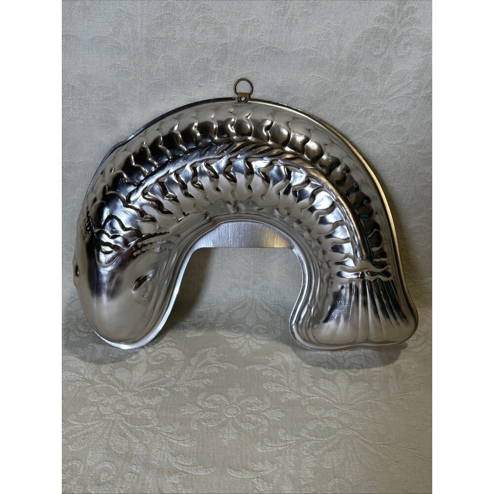 Vintage Aluminum Fish-Shaped Jell-O Mold / Cake Pan / Wall Hanging Decor 12 in
